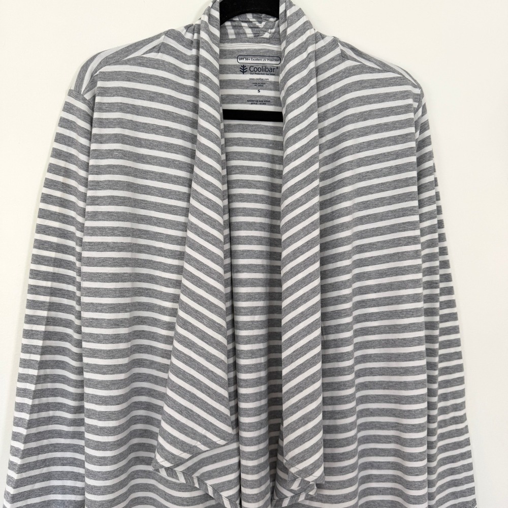 Coolibar NWT Womens Marietas Sun Wrap UPF 50+ Striped Cardigan Grey White Small - Picture 3 of 12